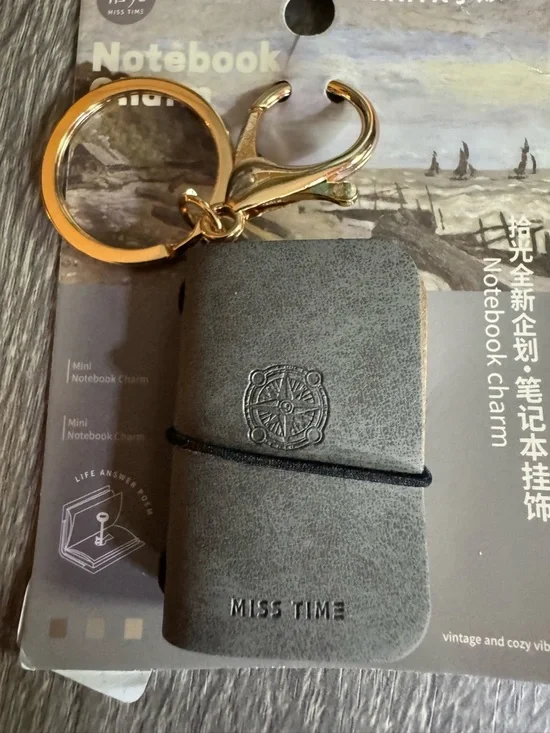 Gray Mini Notebook Key & Card Holder Charm with Gold Hardware in 3 colors - Picture 2 of 4